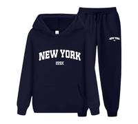 Felpa con Cappuccio e Pantaloni con Lettere New York Autunno Coppia Set Abbigliamento Sportivo Unisex per Uomo e Donna Giubbotto Invernale
