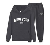 Felpa con Cappuccio e Pantaloni con Lettere New York Autunno Coppia Set Abbigliamento Sportivo Unisex per Uomo e Donna Giubbotto Invernale