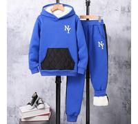 Felpa con cappuccio e pantaloni, set da ragazzo preado, imbottitura termica, stampa a lettere, tasche, adatto per autunno e inverno 8Y,9Y,10Y,11-12Y,13-14YGeometricoTessuto in maglia