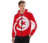 Felpa con Cappuccio e Zip- Cappuccio Doppio Strato, Tasche pratiche, Tessuto Morbido e Traspirante, Tunisia Stile Casual per Uso Quotidiano, Sport o Viaggi,Rosso,3XL