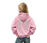 Felpa con cappuccio e zip da ragazza con design a ali scintillanti sul | Le grandi opere d'arte con dettagli cattura la luce diffusa decorano la parte posteriore di questa felpa con cappuccio