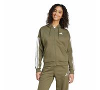 adidas Donna Essentials 3-Stripes Full-Zip Fleece Hoodie, Olive Strata/White, L