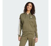 Felpa con cappuccio Essentials 3-Stripes a zip integrale Olive Strata / White M