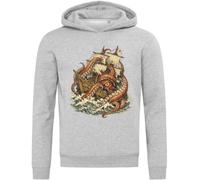 Felpa con cappuccio Giant Octopus Attacking Old Sailing Ship Felpa con cappuccio Misto Cotone Grigio, grigio, XXL