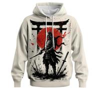 Felpa con cappuccio giapponese da uomo, vintage, stile Samurai Harajuku, 01_bianco, M
