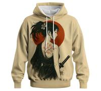 Felpa con cappuccio giapponese da uomo, vintage, stile Samurai Harajuku, 01_cachi, M