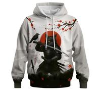 Felpa con cappuccio giapponese da uomo, vintage, stile Samurai Harajuku, 02_grigio, M