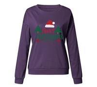 Felpa con cappuccio girocollo a maniche lunghe con stampa natalizia da donna con design personalizzato, Viola, M