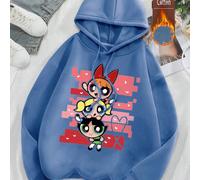 Felpa con cappuccio grigia da uomo e da donna, in stile casual, con coulisse. Stampa con protagonista le Superchicche, in co-branding con Warner Bros., con motivo pixel rosa e decorazioni a forma di c