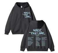 Felpa con Cappuccio in Cotone Walk The Line 2025 World Tour Graphic SUP-Port Daily Unisex con Cerniera(A Grey-Padded,2XL)