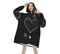 Felpa con cappuccio in flanella leggera e morbida con stampa di stelle cadenti e cuore, per donne, uomini, adulti, adolescenti, felpa con cappuccio oversize in pile, taglia unica, Nero , 280g flannel