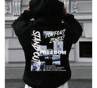 Felpa con cappuccio in pile con grafica della Statua della Libertà, slogan in inglese e patchwork, nuovo streetwear da uomo per autunno/inverno di Zrgoth L,M,S,XL,XS,XXLGrafico,LettereTessuto in magli