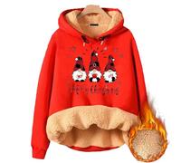 Felpa con cappuccio in pile da donna 2025, alla moda, felpa in pile oversize con cappuccio comoda e calda per allenamento al chiuso e all'aperto, cappotto termico regalo di Natale, Rosso, XL