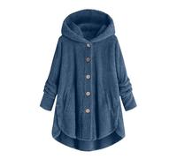Felpa con cappuccio in pile da donna taglie forti - Cappotto in pile da donna oversize con bottoni e tasche a maniche lunghe giacca con cappuccio spessa casual abbigliamento da salotto invernale calda