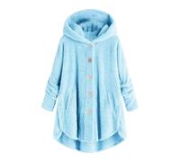 Felpa con cappuccio in pile da donna taglie forti - Cappotto in pile da donna oversize con bottoni e tasche a maniche lunghe giacca con cappuccio spessa casual abbigliamento da salotto invernale calda