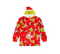 Felpa con cappuccio in pile di lusso, completamente foderata, con stampa The Grinch, per la famiglia, per Natale, oversize, coperta con cappuccio, Rosso, 4-6 Years