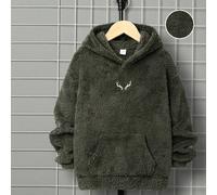 Felpa con cappuccio in pile imbottito con ricamo reversibile per ragazzo pre-adolescente, adatta per l'autunno/inverno 6Y,7Y,8Y,9Y,10Y,11-12Y,13-14YColore unicoFlanella