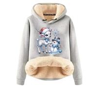 Felpa con cappuccio in pile natalizia da donna, oversize, a maniche lunghe, ampia, per escursionismo, con lettera, leggera, primaverile (grigio chiaro, M)