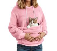 Felpa con cappuccio in pile per gatti soffice caldo morbido sherpa gattino cucciolo grande tasca morbida borsa per il trasporto felpa con cappuccio, rosa chiaro, XXL