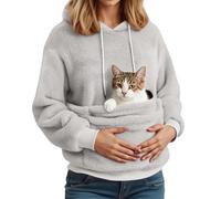 Felpa con cappuccio in pile per gatti soffice caldo morbido sherpa gattino cucciolo grande tasca morbida borsa per il trasporto felpa con cappuccio, Light Ashy, XXL