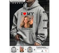 Felpa con cappuccio in pile spesso stile boyfriend, moda casual da uomo, ampia, con design personalizzato - Crea la tua stampa personalizzata aggiungendo la tua foto (selfie/foto di famiglia/animale d