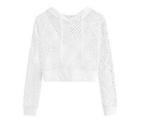 Felpa con cappuccio in rete da donna - Felpa bianca e nera a maniche lunghe con cappuccio Felpa con cappuccio leggera casual corta giacca tinta unita allentata comoda morbida maglietta alla moda