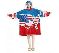 Felpa con cappuccio indossabile,Bandiera americana della mappa degli Stati Uniti,Felpa con cappuccio oversize, Multicolore, taglia unica