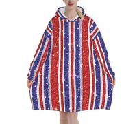 Felpa con cappuccio indossabile con motivo a strisce scintillanti americane, motivo criptovaluta e denaro nero, felpa oversize con cappuccio in sherpa, calda e accogliente, per donne e uomini