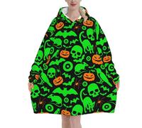 Felpa con cappuccio indossabile con tasca gigante, mantello oversize con cappuccio a forma di zucca di Halloween, fantasma verde, per uomo e donna, perfetto per casa, ufficio e viaggi.