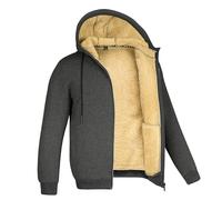 Felpa con cappuccio invernale da uomo, con cappuccio, con cerniera, casual, calda, classica, per le mezze stagioni, in pile spesso, grigio., XL