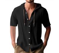 Felpa con cappuccio leggera da uomo in cotone, tinta unita, traspirante, con cappuccio, a maniche corte, vestibilità regolare, per passeggiate, escursionismo, corsa, allenamento, Nero , XXL