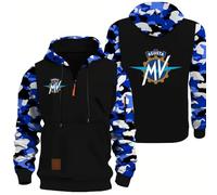 Felpa con Cappuccio Mimetica Moda Uomo Tasca Cordonetto Patchwork Manica Lunga Mezza Zip Giacca in Pile per MV Agusta Casual Traspirante,Blue-s