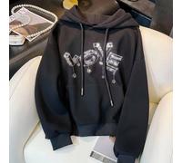 Felpa con cappuccio minimalista con decorazioni in strass a forma di AMORE, felpa casual da donna, adatta come regalo, autunno/inverno L,M,S,XL,XSPoliestere