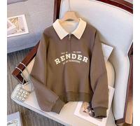 Felpa con cappuccio multicolore, taglie M-2XL, a maniche lunghe, sottile, con stampa di lettere, stile streetwear, giacca larga per donne, studenti, vita quotidiana (2XL color caffè)