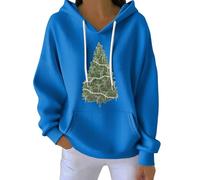 Felpa con cappuccio natalizia da donna, camicetta con cappuccio, oversize, autunnale, alla moda, a maniche lunghe, casual, per allenamento, feste, regali di Natale, Blu, L