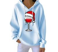 Felpa con cappuccio natalizia da donna, camicetta con cappuccio, oversize, autunnale, alla moda, a maniche lunghe, casual, per allenamento, feste, regali di Natale, Azzurro, L