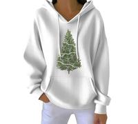 Felpa con cappuccio natalizia da donna, camicetta con cappuccio, oversize, autunnale, alla moda, a maniche lunghe, casual, per allenamento, feste, regali di Natale, bianco, XL