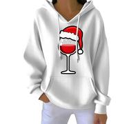 Felpa con cappuccio natalizia da donna, camicetta con cappuccio, oversize, autunnale, alla moda, a maniche lunghe, casual, per allenamento, feste, regali di Natale, bianco, 3XL