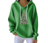 Felpa con cappuccio natalizia da donna, camicetta con cappuccio, oversize, autunnale, alla moda, a maniche lunghe, casual, per allenamento, feste, regali di Natale, Verde, 3XL