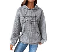 Felpa con cappuccio natalizia da donna, con scritta "Just a girl who loves Christmas", stile casual, per feste, per interni ed esterni, regali di Natale, Grigio, L