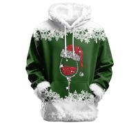 Felpa con cappuccio natalizia da uomo 2025 Babbo Natale in pile Sherpa con cappuccio spessa felpa termica a maniche lunghe, A04 - Bicchiere da vino verde, 4XL