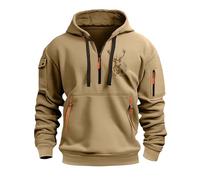 Felpa con cappuccio natalizia da uomo con corna con cappuccio con tasca con zip a quarto 2025 1/4 cerniera a maniche lunghe Pullover Top, Felpe con cappuccio di Natale kaki per gli uomini, 3XL