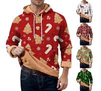 Felpa con cappuccio natalizia da uomo per adulti in pile con vari elementi natalizi felpe con cappuccio con cervo caramella fiocco di neve calda foderata felpa con cappuccio slim fit felpe invernali