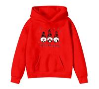 Felpa con cappuccio natalizia per bambini 2026 con stampa festiva felpa in pile accogliente per ragazze e ragazzi vacanze in famiglia vestito morbido caldo abbigliamento casual, Rosso anguria, 5-6