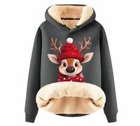 Felpa con cappuccio natalizio da donna, per il tempo libero, con stampa natalizia, a maniche lunghe, 2026, maglione natalizio da donna, casual, a maniche lunghe, Grigio scuro-i, 5XL