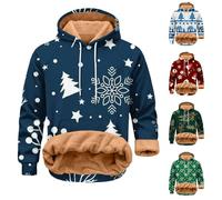 Felpa con cappuccio natalizio da uomo, con cappuccio, casual, per attività all'aria aperta, con coulisse, alla moda, Blu, XL