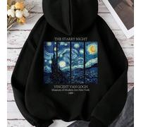 Felpa con cappuccio nera da donna con stampa del Cielo Stellato di Van Gogh, adatta per Autunno/Inverno, Laurea, Insegnanti, Ritorno a Scuola L,M,S,XL,XSGrafico,Lettere,sloganTessuto