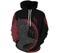 Felpa con Cappuccio Nordic Totem Crow da Uomo, Mitologia Vichinga 3DVegvisir Rune Print Classic Harajuku Plus Size Maglione Largo, Top Sportivi Casual di Moda All'aperto Pagano(Crow C,M)