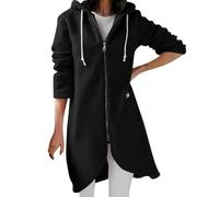 Felpa con Cappuccio Oversize con Zip da Donna, a Maniche Lunghe, in Pile, Casual, alla Moda, Leggera, Autunnale, Cappuccio, Nera, Taglia 5XL