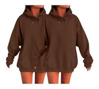 Felpa con cappuccio oversize da donna, 2 pezzi, leggera, a maniche lunghe, con cappuccio, tinta unita, alla moda, per autunno e inverno, caldo, casual, con tasca, Rosa acceso, 4XL